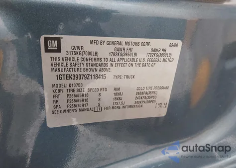 2009 GMC Sierra 1500 Slt from USA, damaged, VIN 1GTEK39079Z118415